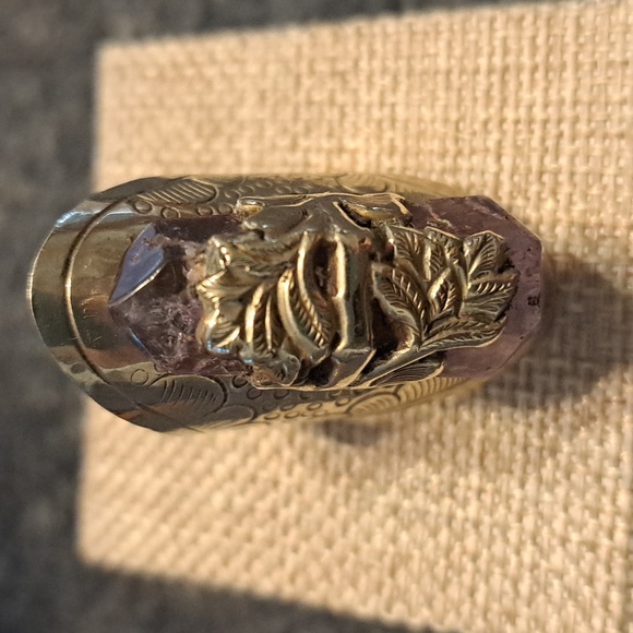 Amethyst Point Ring Set In Adjustable Etched Setting - Picture 2 of 4